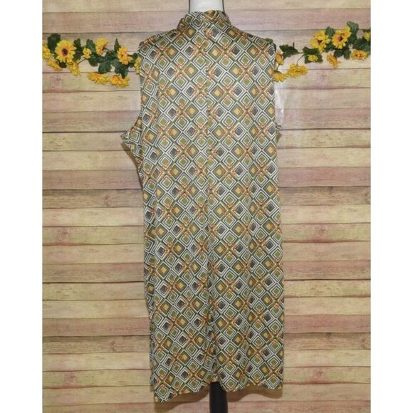 70s Vintage Headliners Sport Retro Geometric Print Tie-Neck Mod Mini Dress 2X - Picture 8 of 11